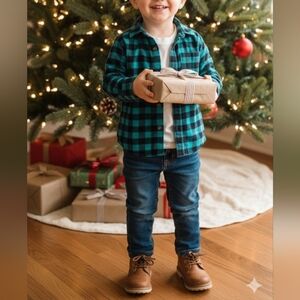 Jumping Beans Teal and Black Plaid Kids Shirt- flannel